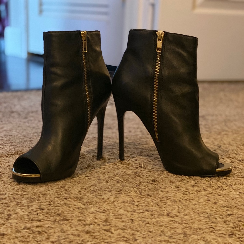 Black leather booties